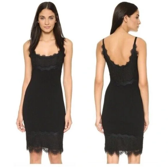 DIANE VON FURSTENBERG Black Dress Lace Spaghetti Strap Knee Length | Size 0 - Picture 2 of 4